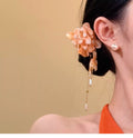 Fabric Flower Pearl Chain Duckbill Hair Clips Three Colors view 6