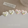 Heart Enamel Tulip Clear CZ Stud Earrings White Pink view 3