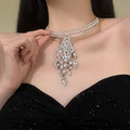 Silver Crystal Choker Necklace With Chandelier Fringe view 3