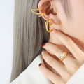 Double Layer C-Shape Geometric Clip-On Earrings Gold Steel view 3
