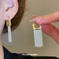 Gold Tone Square Chain Fringe Huggie Earrings Jewelry Accessory view 1