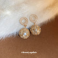 Gold Tone Pearl Open Circle Drop Earrings Decorative Jewelry view 2