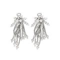 Clear Crystal Bead Long Tassel Fashion Clip Earrings view 5