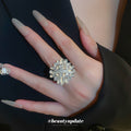 Silver Tone Radiating Clear Marquise Crystal Cluster Statement Ring view 3