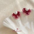 Pink Magenta Painted Flower Petal Studs Pearl Center view 3
