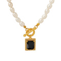 Freshwater Pearl Necklace Black Square Pendant OT Clasp view 5