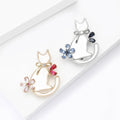 White Board Cat Brooch Rhinestone Flower Bow Gold Silver view 4