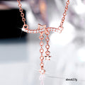 Rose Gold Tone Star Bar Tassel Pendant Necklace Polished Jewelry view 5