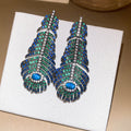 Large Blue and Green Crystal Leaf Statement Drop Earrings view 6