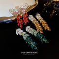 Green Ombre Crystal Leaf Cascade Drop Earrings Jewelry view 3