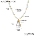 White Shell Bead Necklace Large Pearl Drop Zircon Cap view 6