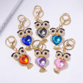 Heart Gem Owl Keychain Rhinestone Eyes Gold Clasp Six Colors view 2