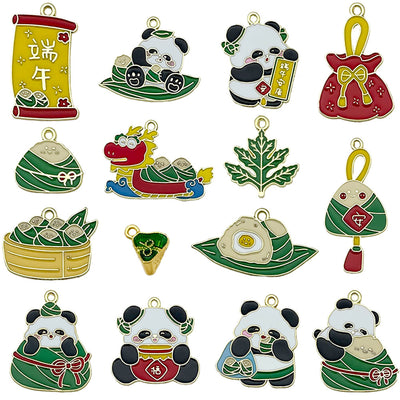 Green cake charms arranged on a light background