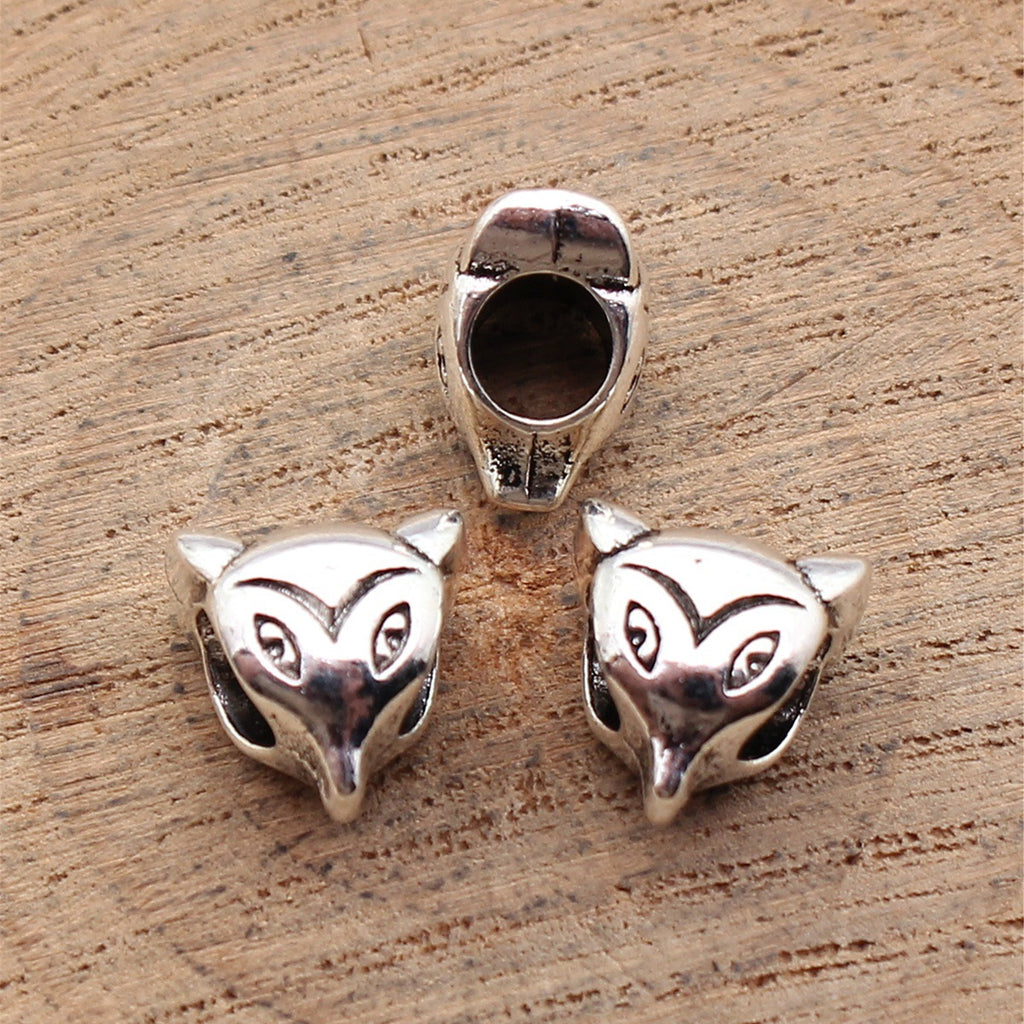 11x10x7.3mm 1.6g Antique Silver Zinc Alloy Fox Head Large Hole Beads for Bracelet Necklace Jewelry Making