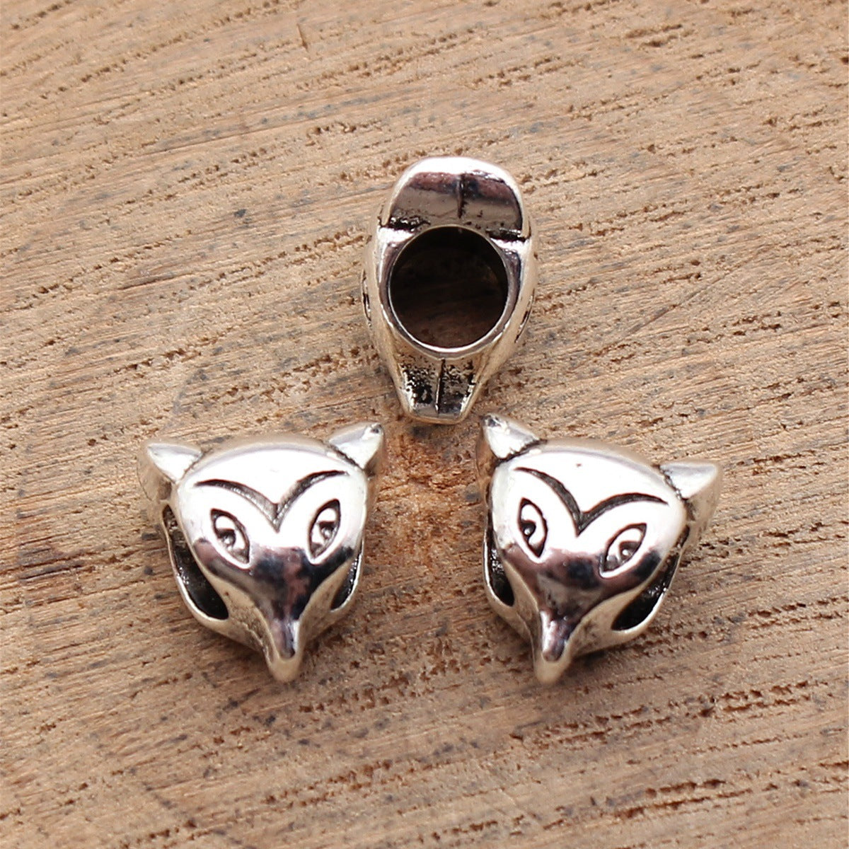 11x10x7.3mm 1.6g Antique Silver Zinc Alloy Fox Head Large Hole Beads for Bracelet Necklace Jewelry Making