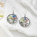 Silver Tone Round Pressed Flower and Stone Drop Earrings view 5