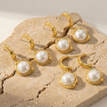Gold Irregular C-Shape Stud Pearl Drop Earrings Pair view 3