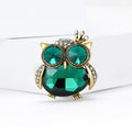 Crown Owl Crystal Brooch Blue Green Antique Gold Tone view 3
