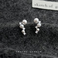 Silver-Tone Graduated Pearl Clear Stone Curved Climber Earrings view 3