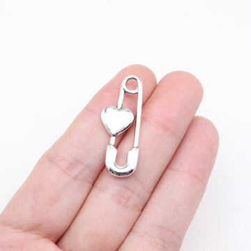 Heart Accent Safety Pin Charms in Four Metal Finishes