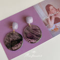 Lilac Stud Smoky Purple Marbled Acrylic Disc Drop Earrings view 2