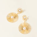 Gold Double Sunburst and Pearl Look Statement Earrings view 4