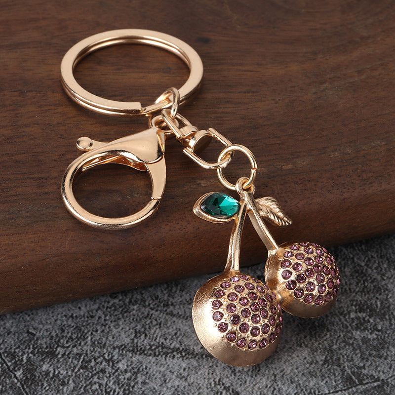 Cherry Fruit Rhinestone Keychain Metal Car Key Ring Bag Charm