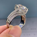 Oversized Round Solitaire Triple Pave Band Ring In Silver Tone view 2