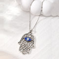 Gold and Silver Tone Openwork Hamsa Blue Eye Pendant Necklaces view 3