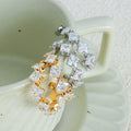 Gold Steel C-Hoop Earrings Square Clear Stone Accents view 2