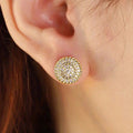 Gold Rope Spiral Clear CZ Round Stud Earrings Pair view 3