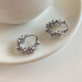 Pearl Like Bead and Stone Hoop Stud Earrings in Two Finishes view 7