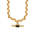 Gold Rope Chain Bar Pendant Necklace Green Or Black Glass view 5