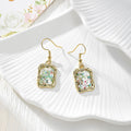 Gold Tone Rectangular Pressed Flower Drop Earrings in Five Designs view 4