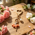 Ballerina Keychain Gold Heart Clasp Pearl Coral Tutu Charm view 4