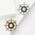 Pearl Ship Wheel Brooch in Detailed Metal and Crystal Design view 1