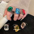 Silver CZ Large Rectangular Open Band Ring 3 Colors view 1