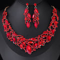 Black Silver Tone Crystal Leaf Collar Crystal Five Designs Metal Necklace and Earring Set view 8