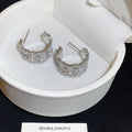 Silver Tone Crystal Paved C Shape Statement Stud Earrings view 6