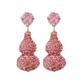 Pink Crystal Look Double Gourd Long Dangle Stud Earrings view 5