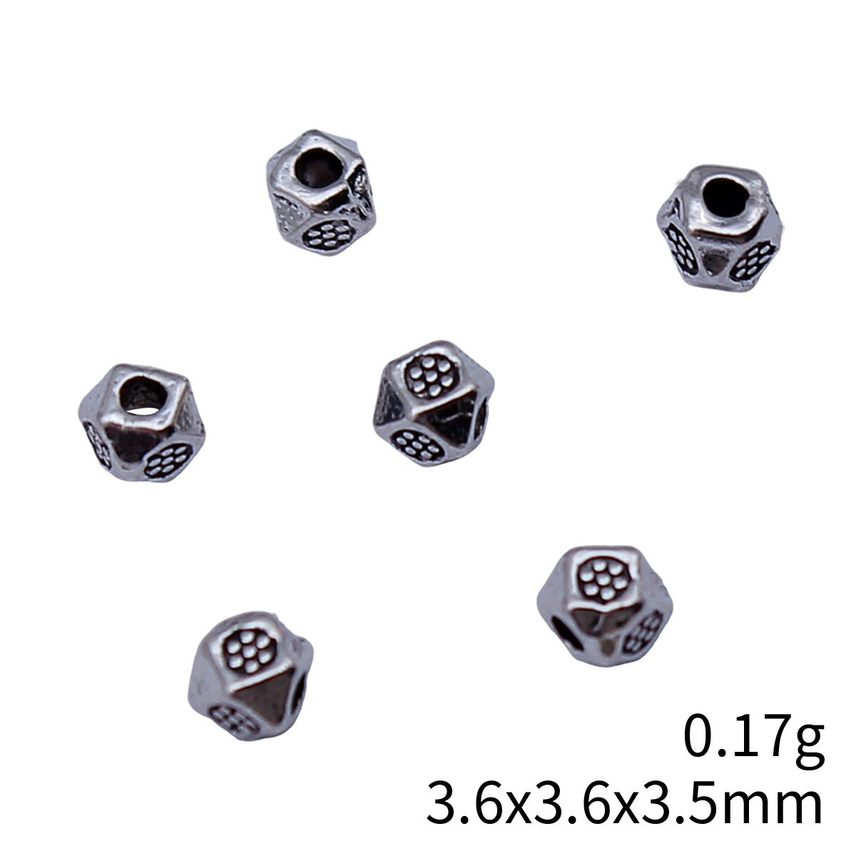 3.6x3.6x3.5mm 0.17g Antique Silver Zinc Alloy Patterned Small Hole Beads for Bracelet Necklace Jewelry Making