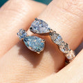 Silver Tone Dual Pear Clear Aqua Open Wrap Finger Ring view 3