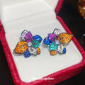 Multicolor Crystal Flower Stud Earrings With Polished Metal Tone Details view 1