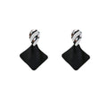 Silver Rippled Oval and Black Diamond Dangle Earrings view 5