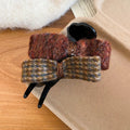 Black Base Dual Wool Tweed Bow Duckbill Hair Claw Clips view 6