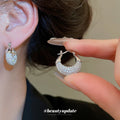 Pave Crystal Wide Hoop Earrings in Silver and Gold Tones view 4