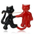 Hugging Cats Enamel Brooch in Red or White Pairing view 1