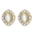 Gold Tone Cream Oval Stone Clear Halo Stud Earrings For Women view 5