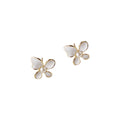 Gold Tone White Four Petal Flower Stud Earrings For Women view 5