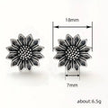Antique Silver Tone Sunflower Stud Earrings with Textured Centers view 4
